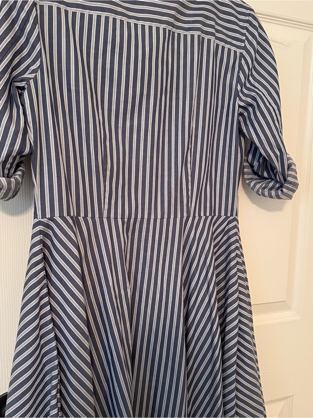 BCBGMaxAzria Navy and White Striped Midi Shirt Dress church office 100% cotton - Picture 8 of 10